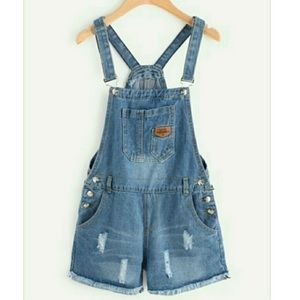 Distressed Denim Short Overalls (Price firm)